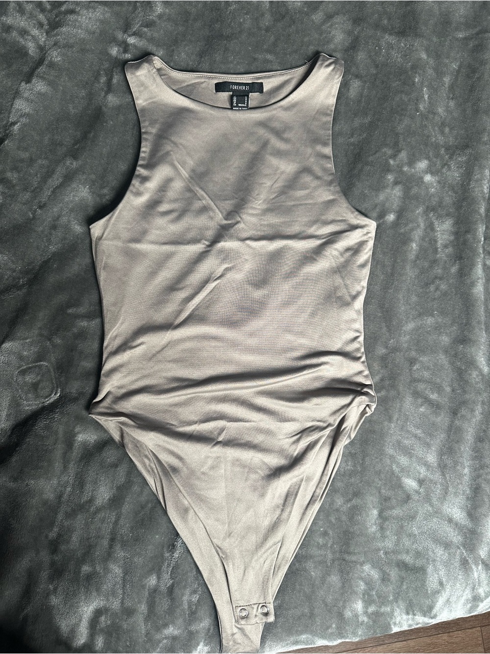 Forever 21 Taupe Ribbed High Neck Bodysuit Sleeveless
